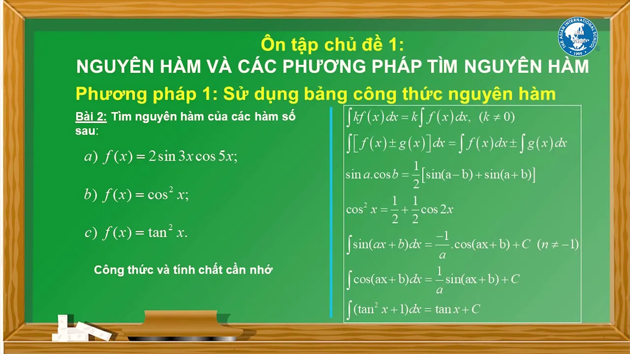 Ôn tâp: Nguyên hàm và các phương pháp tìm Nguyên hàm (T1) - GV: Lê Văn Thìa I Toán học 12